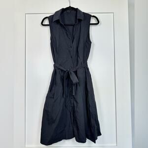 Theory Linen Blend Short Sleeve Belted Shirt Dress Size 10